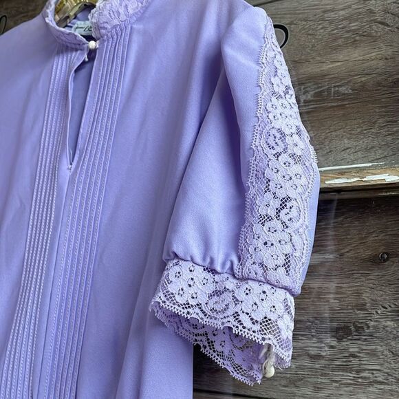 Jane Baar Lavender Lace Trim Belted Keyhole Puff Sleeve Midi Dress,Size 10, 70’s - Picture 4 of 10